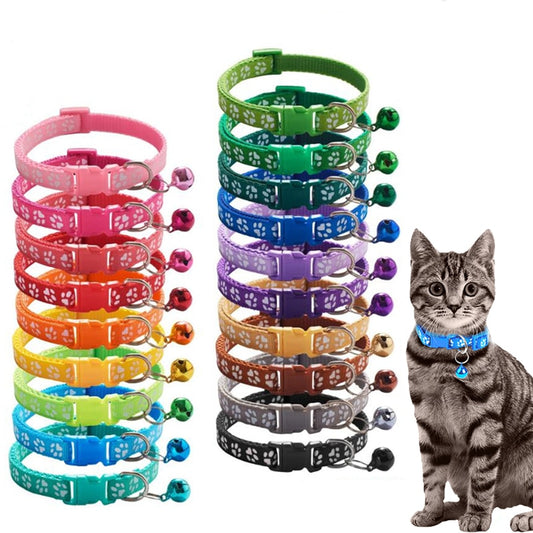 Pet Collar With Bell Cartoon Footprint Colorful Dog Puppy Cat Accessories - yourcasuallifestore