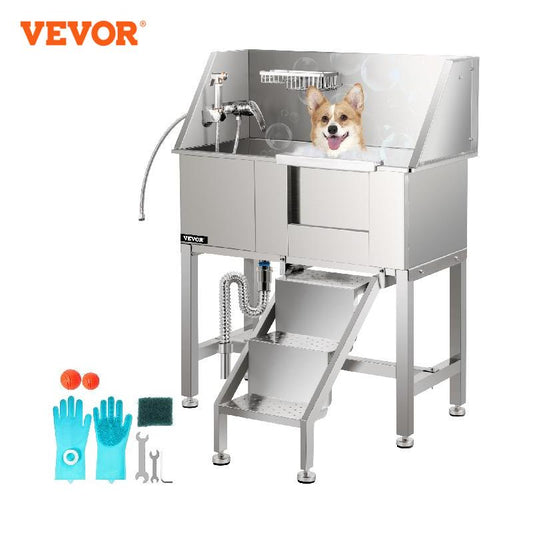 Washing Station  VEVOR 34 Inch Dog Grooming Tub Stainless Steel  With Faucet And Accessories